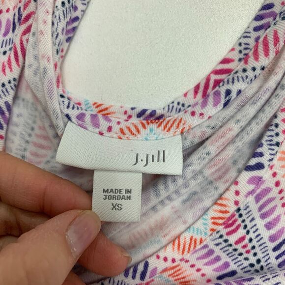 J Jill Dress Womens XS Purple Multi Geo Print Soft Stretch Cuffed Short Sleeves - Picture 12 of 16